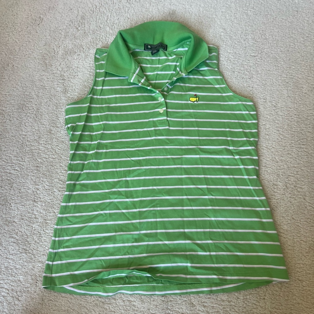 Masters Green Striped Sleeveless Polo Shirt